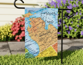 Michigan Map Garden Flag, State Pride Outdoor Decor Banner