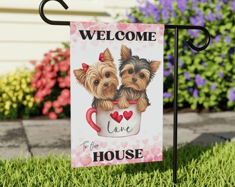 Welcome Garden Flag, Terrier Garden Flag, Yorkshire Flag, Welcome To Our House Garden Flag, Yard Flag, Yard Art, Outdoor Flag, Spring Flag