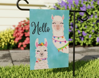 Hello Garden Flag, Garden Flag, Llama Flag, Llama Garden Flag, Yard Flag, Yard Art, Garden Decor, Outdoor Flag, Yard Sign, Llama Sign