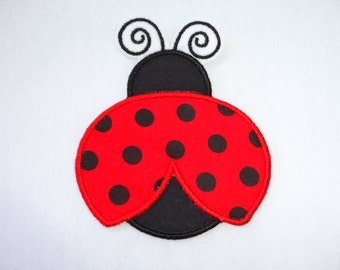 Ladybug Patch, Ladybug Iron On, Appliqued Red & Black Ladybug Iron On Patch