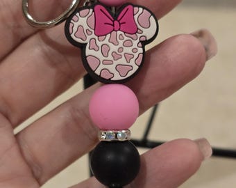 Minnie Mouse Keychain, Handmade Beaded Keychain, Keychains for mom, Silicone Bead Keychain, Keychains