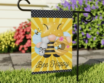 Be Happy Garden Flag, Cute Garden Flag, Honey Bee Garden Flag, Garden Flag, Mothers Day, Yard Art, Yard Flag, Yard Sign, Bees