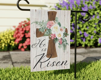 He Is Risen Garden Flag, Garden Flag, Cross Flag, Yard Flag, Yard Sign, Garden Cross Flag, He is Risen, Floral Cross