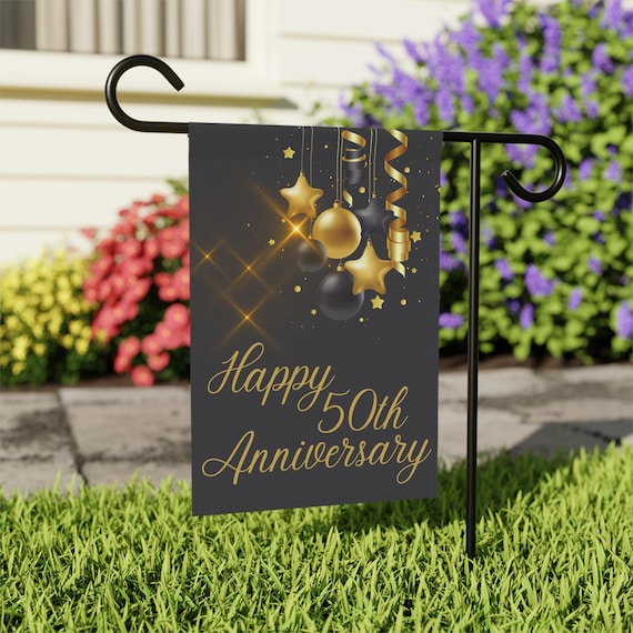 50th Anniversary Garden Flag, Poly Poplin-Canvas Yard Sign