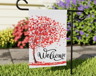 Heart Tree Welcome Garden Flag | House Banner, Valentine's Decor
