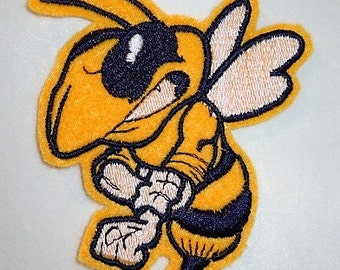 Hornet Patch, Yellow Jacket Patch, Hornet Iron On, Embroidered Felt Hornet Patch