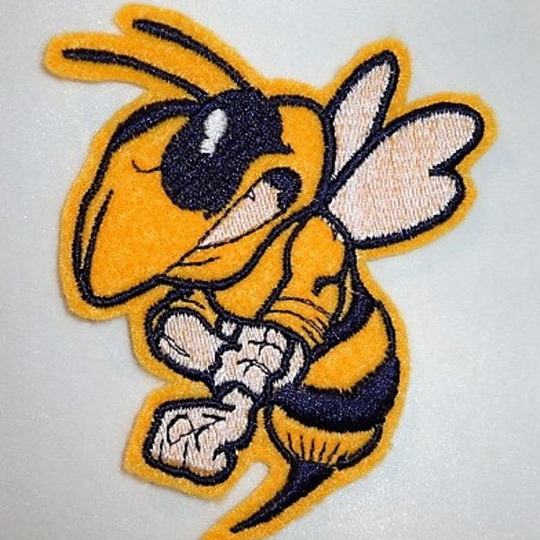 Hornet Patch, Yellow Jacket Patch, Hornet Iron On, Embroidered Felt Hornet Patch