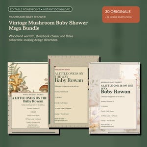 Paquete completo de plantillas editables para baby shower con temática de setas vintage: 30 plantillas de PowerPoint.