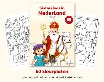 Sinterklaas-Malbuch für Kinder, Sinterklaas in den Niederlanden Band 2, 50 neue Malseiten von der Ankunft in Pakjesavond, PDF A4