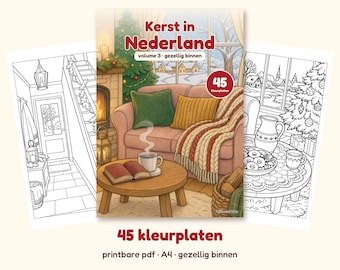 Weihnachtsmalbuch „Gemütlich drinnen“, Weihnachten in den Niederlanden, Band 3, 45 Weihnachtsmalvorlagen für Erwachsene, Wohnzimmer und Küche, PDF A4