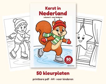 Weihnachtsmalbuch für Kinder, Weihnachten in den Niederlanden, Band 6, 50 Weihnachtsmalvorlagen mit Tieren, Schnee und Weihnachtsbaum, druckbare A4-PDF-Datei