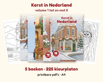 Weihnachtliches Malbuch-Set für Erwachsene, Weihnachten in den Niederlanden, Band 1 bis 5, 225 weihnachtliche Ausmalseiten, 5 druckbare A4-PDFs