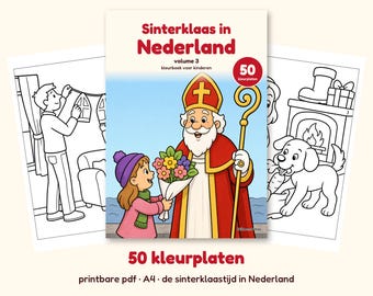Sinterklaas-Malbuch für Kinder, Sinterklaas in den Niederlanden, Band 3, 50 neue Ausmalbilder von Spanien bis zum Abschied, PDF A4
