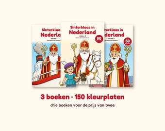Sinterklaas-Malbuch für Kinder, Sinterklaas in den Niederlanden, Band 1 bis 3, Dreierpack, 150 Ausmalseiten, PDF A4