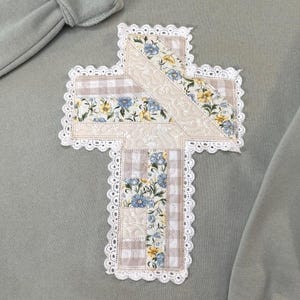 Sweat-shirt croisé matelassé vintage avec ruban, patchwork brodé (encolure ras du cou unisexe)