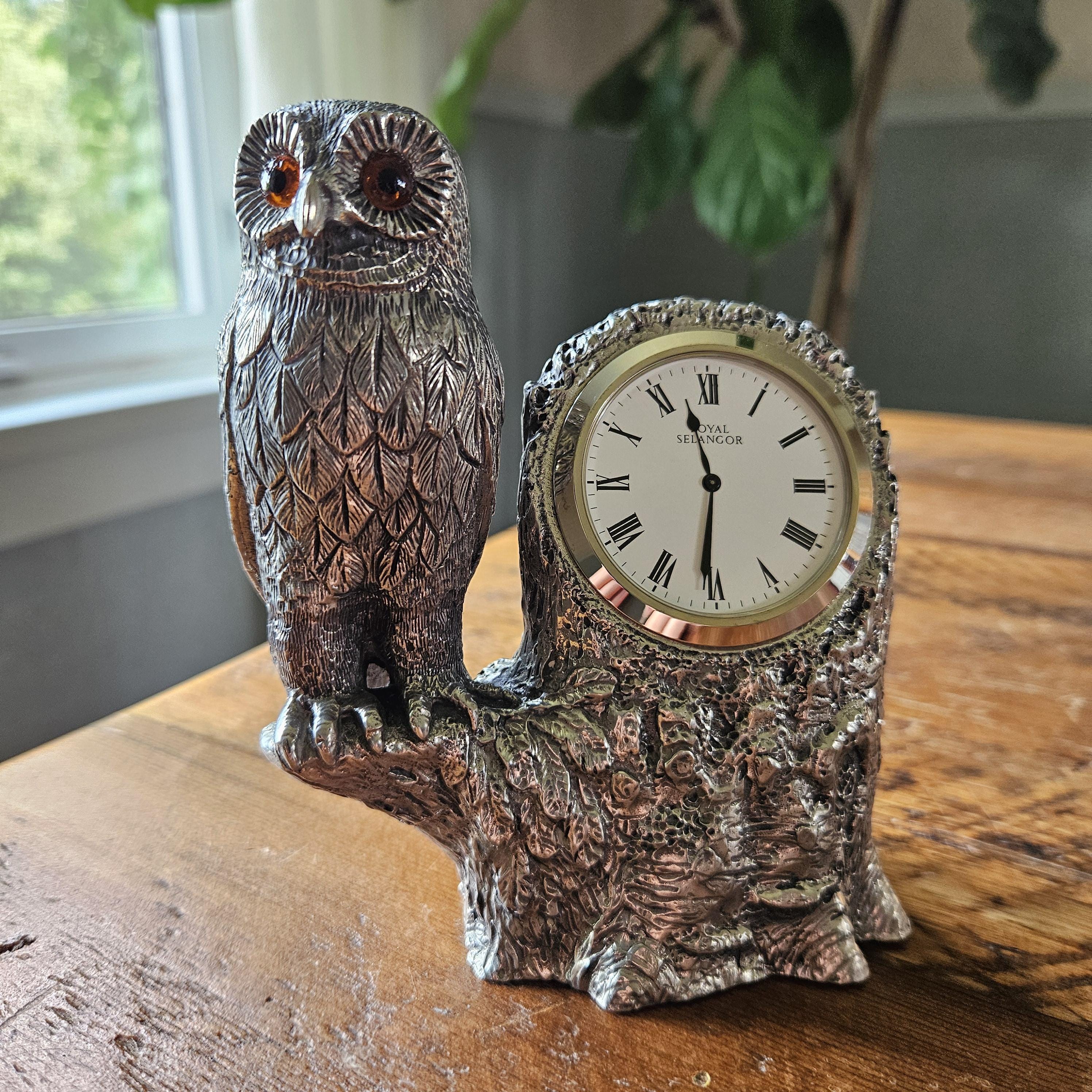 Royal Selangor Pewter Owl Clock. Vintage Pewter. 1990s