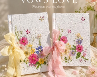 Handmade Pressed Flower Vow Books | Botanical Wedding Ceremony Booklet