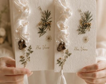 Wedding Vow Books Set | Bride Groom Pressed Flower Ceremony Keepsake