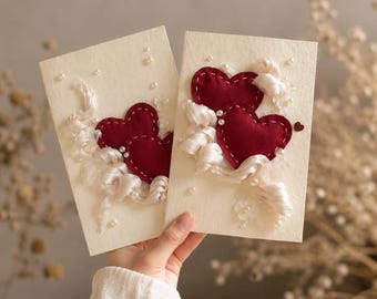 Handmade Wedding Vow Cards Set | His & Hers Keepsake Books, Fabric Hearts, Pearls
