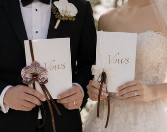 Libros de votos matrimoniales Orchid Pearl / Folleto de recuerdo para la ceremonia de los novios con cintas