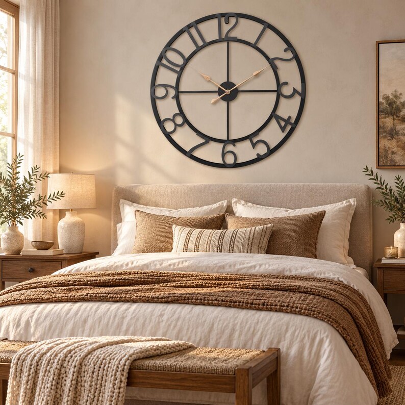 36 Inch Oversized Black Metal Wall Clock - Modern Farmhouse Decor for ...