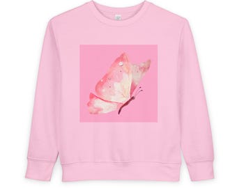Watercolor Pink Butterfly Toddler Sweatshirt | Floral Kids Pullover