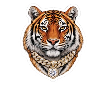 Tiger Head with Gold Rope Chain Sticker | Kiss-Cut Vinyl
