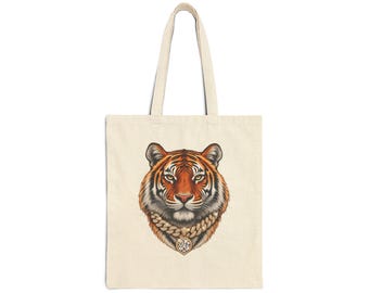Tiger Head Illustration Cotton Canvas Tote Bag | Majestic Wildlife Artwork