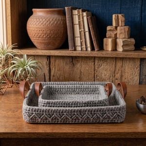Crochet Nesting Tray Pattern, Modern Grey Square Basket PDF, Home Decor