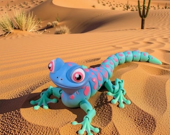 3D Printed Flexi Gecko – Articulated Fidget Lizard Toy – Fully Poseable Desk Companion