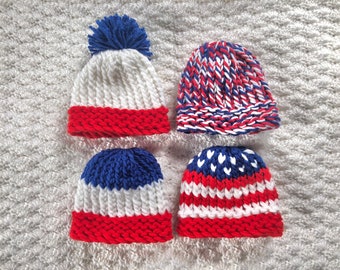 Preemie and New Born Baby Hat, 4th of July, Americana, Red White and Blue, Memorial Day