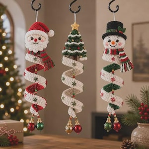 Crochet Snowman Spiral , Santa Spiral, Tree Spiral Ornament Pattern | Amigurumi Hanging Decor (PDF) Bundle Pack
