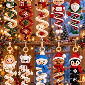 10 Christmas Spiral Ornaments Crochet Pattern Bundle PDF, Crochet Snowman Pattern, Santa Crochet, Hanging Amigurumi Christmas Home Decor