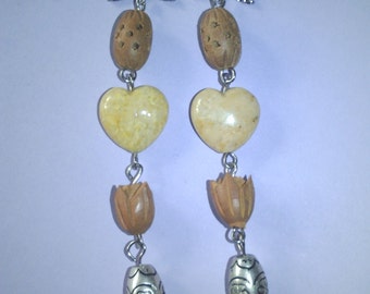 On wings of Angels, Sandalwood and fossil stone earrings