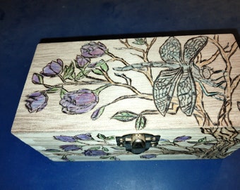 Dragonfly and Purple Flowers stash box