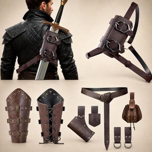 Renaissance Sword Frog Holder - Medieval Arm Bracer Belt Pouch Set, Halloween Accessory