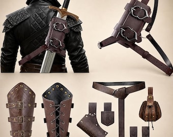 Renaissance Sword Frog Holder - Medieval Arm Bracer Belt Pouch Set, Halloween Accessory