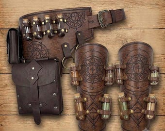 Medieval Wizard Potion Belt & Arm Guard Set, Ren Faire Cosplay Accessory