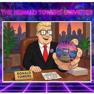 4S: The Ronald Towers Universe Retro Computer Synthwave Grid Metal Pin Button
