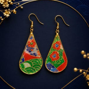 Japanese Washi Paper Drop Earrings | Handmade Resin Teardrop Earrings | Lightweight Statement Jewellery | Japanese Floral Gift