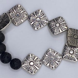 Silver Filigree Diffuser Bracelet, Ornate Bead Jewelry, Essential Oil Lava Beads, Bohemian Statement Bracelet