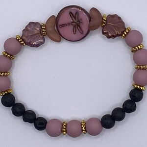 Dragonfly Diffuser Bracelet, Mauve Pink Stone Jewelry, Nature Lover Essential Oil , Boho Dragonfly Charm