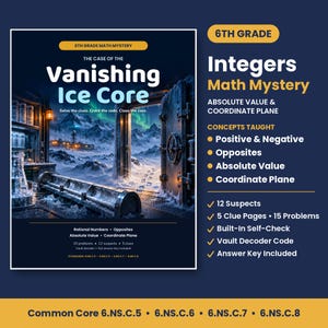 Winter Math Mystery 6th Grade, Integers and Absolute Value Game, Coordinate Plane Worksheet, Printable Middle School Math Activity