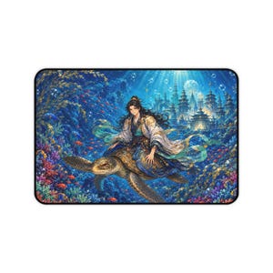 Tapis de bureau Urashima Taro chevauchant une tortue marine