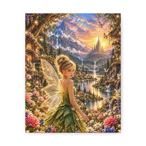 Enchanted Fairy Canvas Wall Art, Magical Garden Fantasy Decor, Golden Fairy Artwork, Whimsical Nature Home Decor