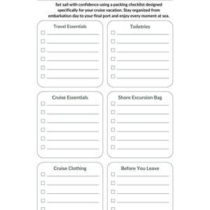 Paklijst voor een cruise | Open editie | Printbare reisplanner voor een cruise | Paklijst voor een cruise | Digitale download