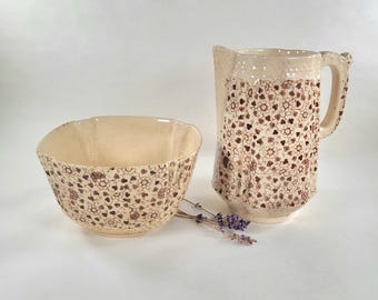 RARE British Earthenware Pottery Pitcher and Bowl