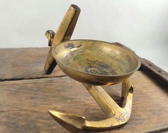 Vintage Brass Anchor Ashtray Trinket Dish