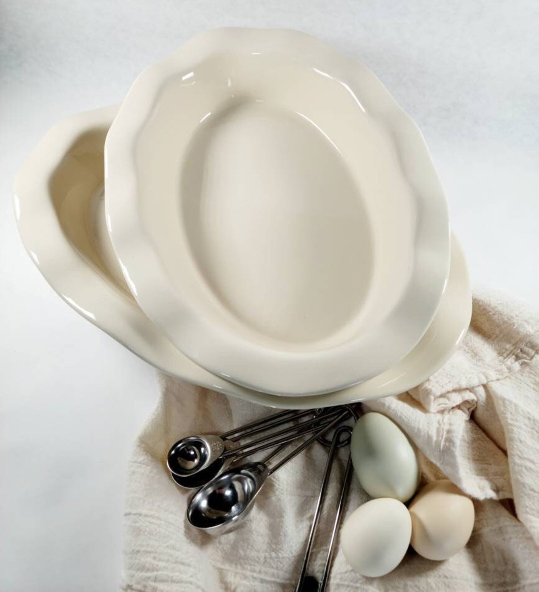 Set of 2 Vintage Oval Nesting Baking Dishes Wavy Edge Etsy