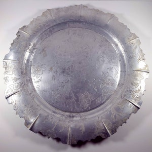 Vintage 17.5&quot; Floral Pressed Aluminum Tray / Charger by Forman 4 Family